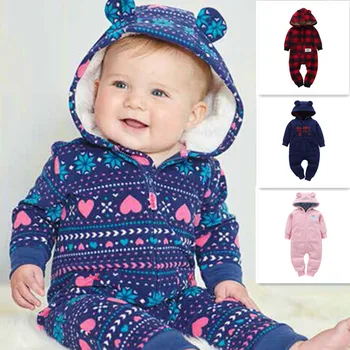 

2019 Spring Autumn Newborn Baby Boy Girl Romper 4 Styles Cartoon Animal Lattice Pattern Pocket Long Sleeve Hooded Sweatshirt