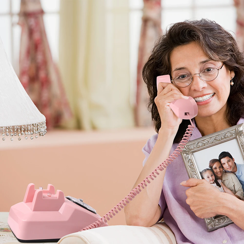 Rotary Dial Phones Retro Telephone From the 1980s, Retro Wired Landline for Home /Office Pink European Landline images - 6