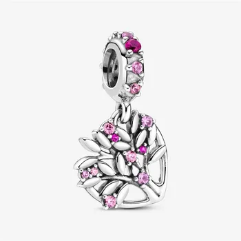 

Authentic 925 Sterling Silver Pink Family Tree Pendant Fit Original 3mm Bracelet&Bangle Making Fashion DIY Jewelry For Women