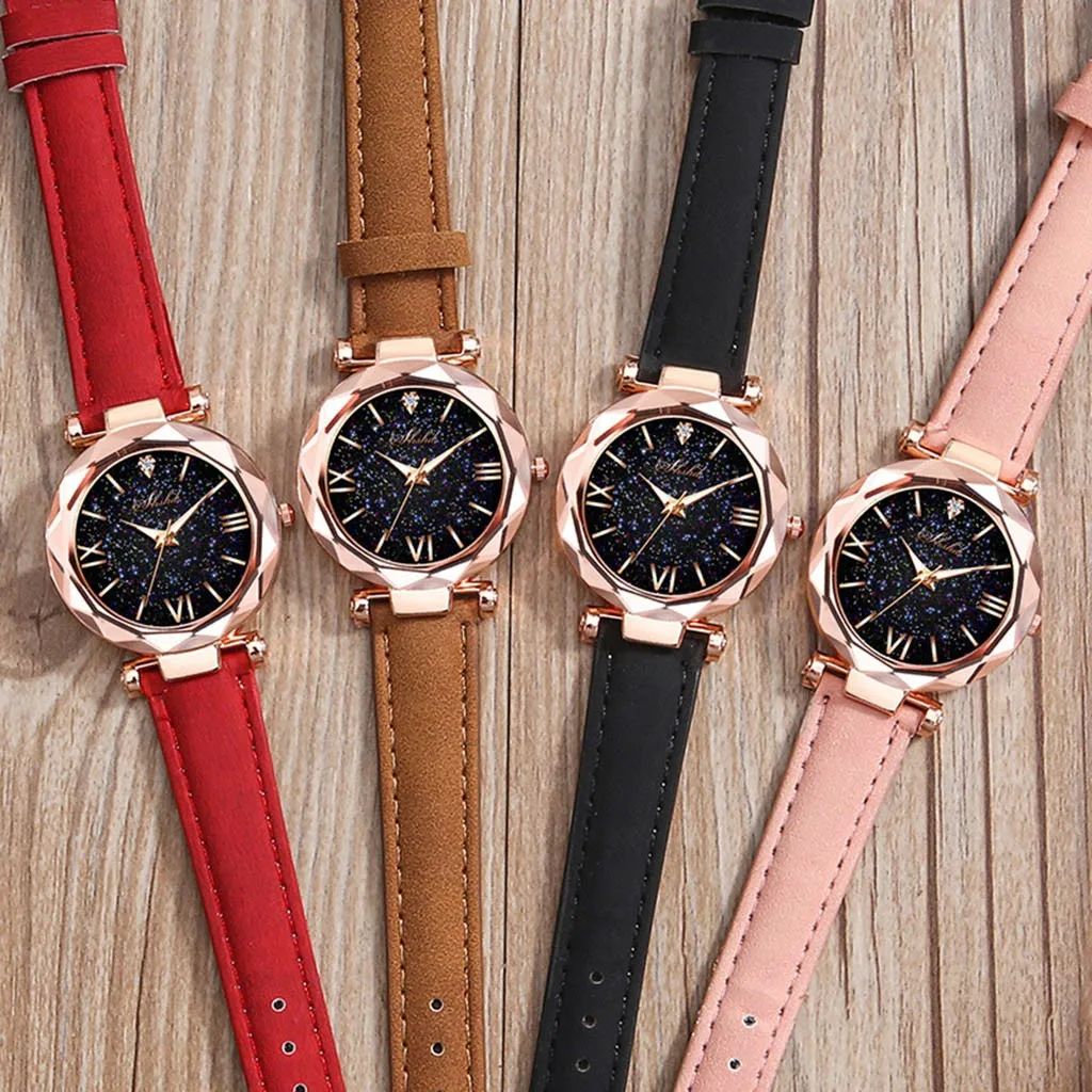 

Top Brand Luxury Watch Women Stars Little Point Frosted Quartz Watch Leather Band Watch Analog Wrist Watch Ladies Reloj Mujer