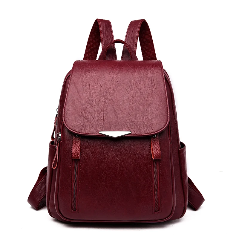 Бургундия backpack women black pu leather backpack for women anti theft knapsacks fashion bag for women - Цвет: Бургундия