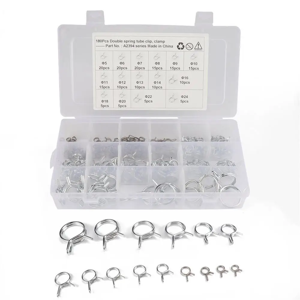

180pcs Double Wire Clamp Hoop Hand Grip Spring Clamp Car Motorcycle Tubing Pipe Clamp Hose Clamp Car Set 5-24