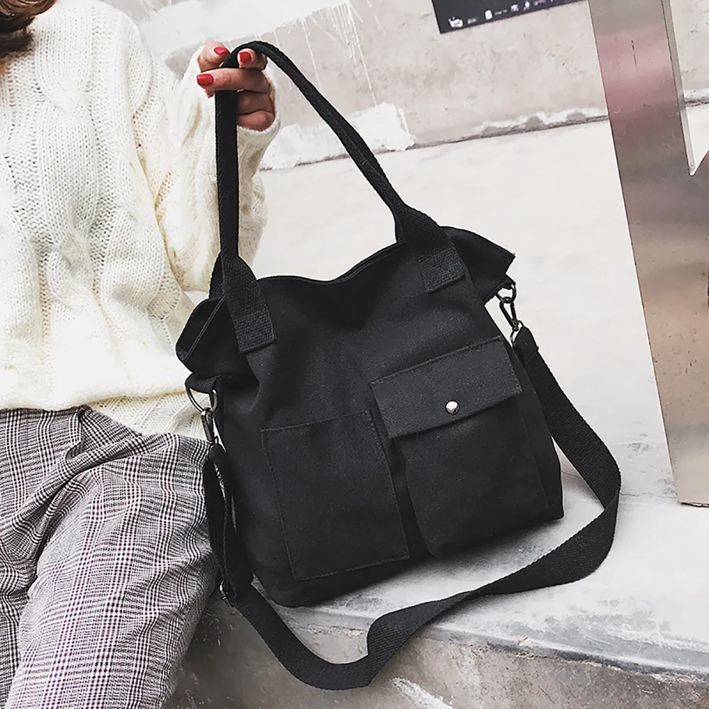

Women Simple Canvas Messenger Bag Wild Shoulder Bag Solid Zipper Flap Pocket Crossbody Bag For Lady Fashion #T2G