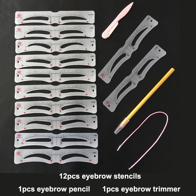 

12 shapes Microblading Eyebrow Ruler Shaping Stencil Measure Tools Eyebrow Pencil and Trimmer Permanent Makeup Accessory Supply