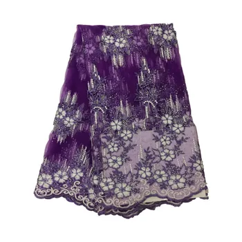 

African Embroidered Flower Mesh Lace Fabric With Stone 2020 High quality French Net Tulle Lace Fabric For Wedding Dress