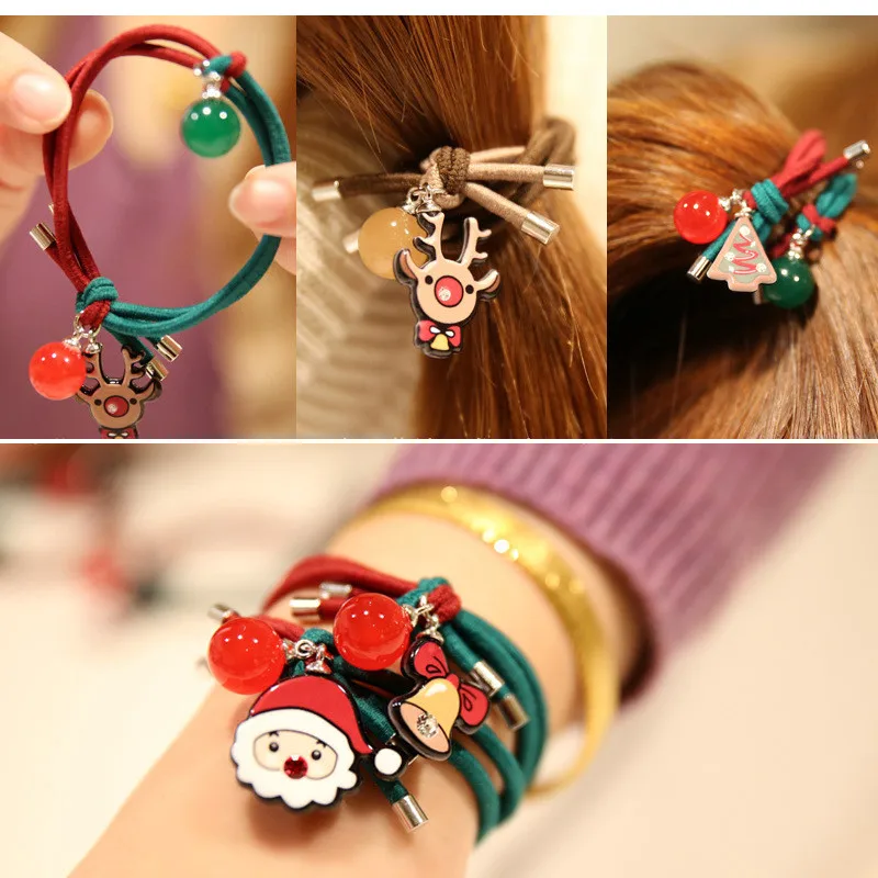 Корейское эластичное кольцо для волос; милые рождественские детские аксессуары для волос с героями мультфильмов; резинка для волос; повязка на голову для девочек и женщин