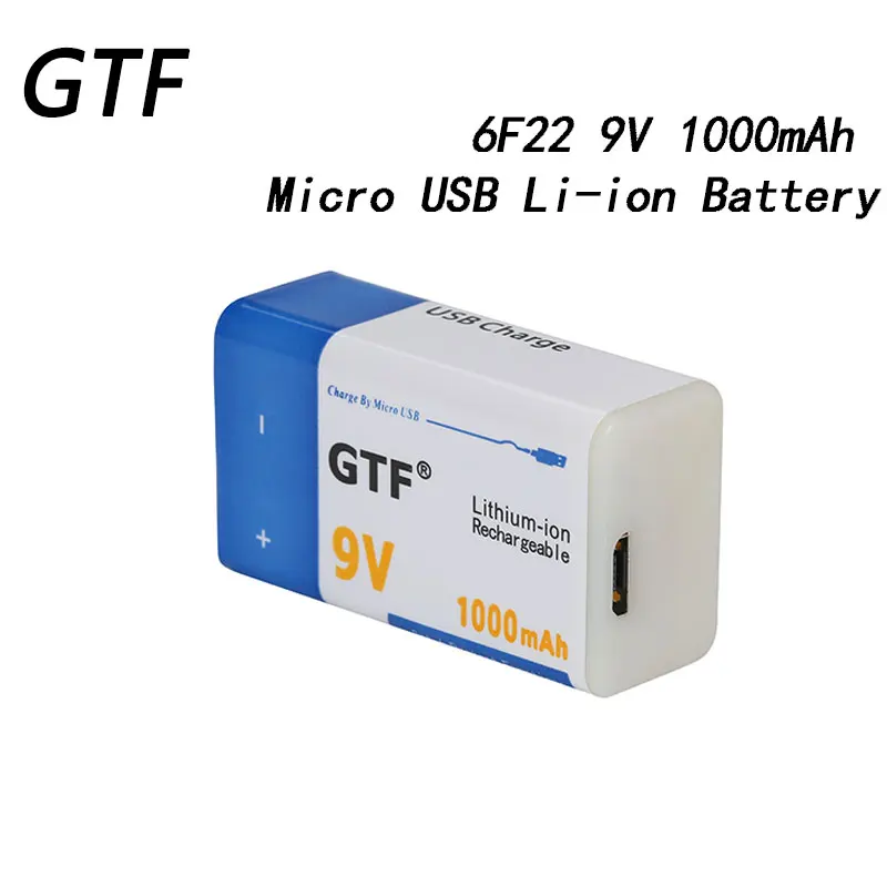 

GTF 9V 6F22 USB Battery 1000mah 9V Li-ion Rechargeable Battery Micro USB Battery for Microphone Toy Remote Control KTV Use Cells