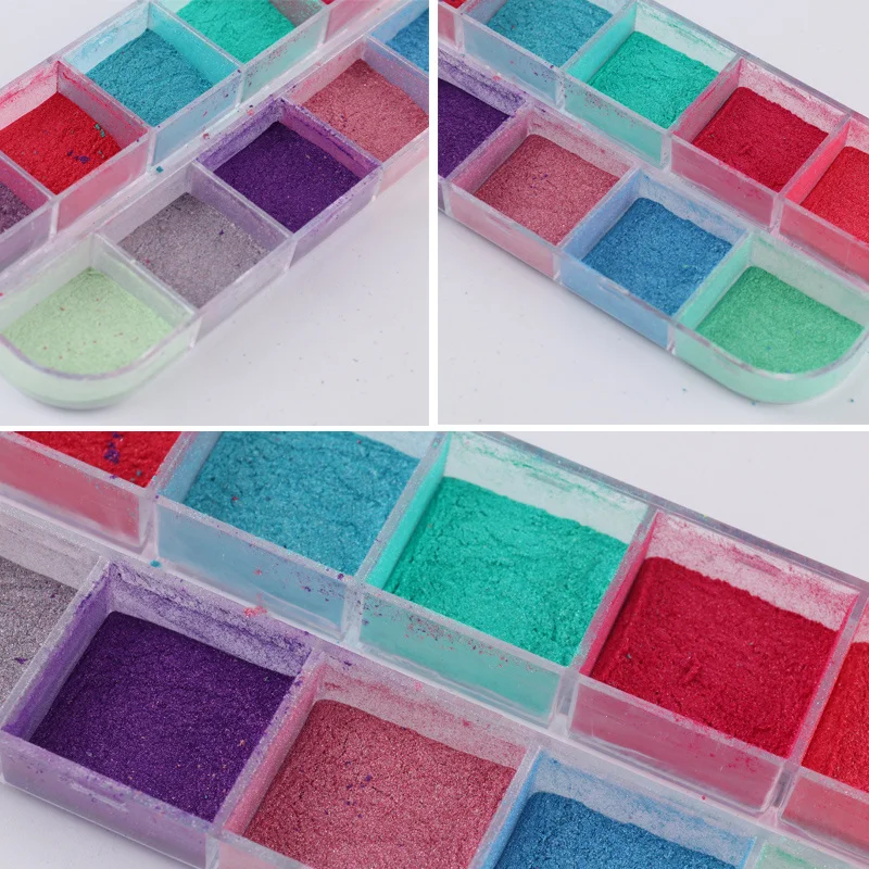 12 Grids Chrome For Nail Art Decorations Nail Powder Dipping Shimmer Dust Colorful Pigment Powder Rubbing Pearl Glitter