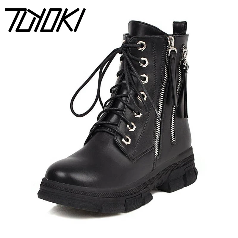 

Tuyoki High Quality Brand 4 Colors Winter Work Ankle Boots Zipper Thick Bottom Flats Boots Sexy Women Shoes Footwear Size 34-43