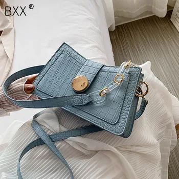 

[BXX] Crocodile Pattern PU Leather Crossbody Bags For Women 2020 Summer Solid Color Shoulder Handbags Female Travel Bag HN708