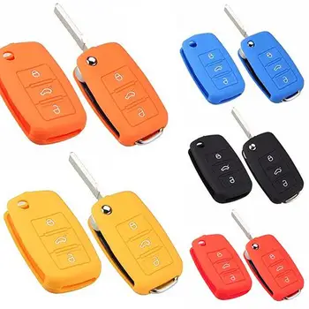 

5 Colors 3 Buttons Universal Car Accessories Silicone Car Key Holder Case Cover for Volkswagen VW Black Red Blue Yellow Orange