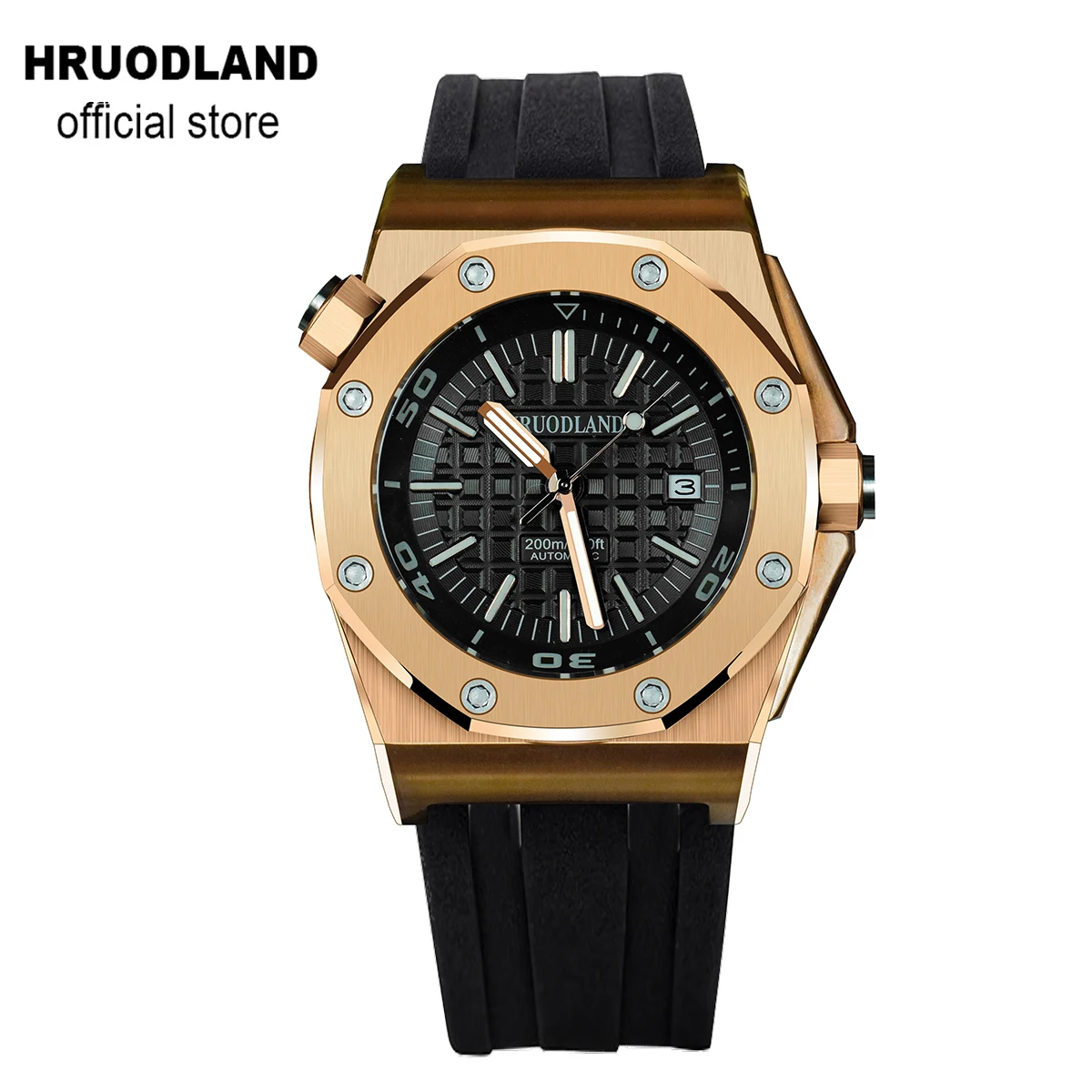 

Hruodland Miyota 9015 Bronze Black Automatic Men Luxury Watches Sapphire Crystal See Through Back Mechanical Diving Wrist watch