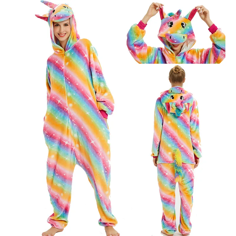 Color Gold Unicorn Женские милые пижамы с рисунками животных, унисекс, свободные пижамы с капюшоном для взрослых, кигуруми, единорог, пижама с длинными рукавами, домашняя одежда - Цвет: Color Gold Unicorn