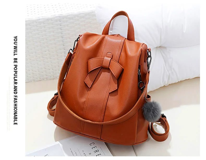 Anti-theft Bow Women Backpack College Student Bookbags Casual Work Bags Ladies Hand Bags Durable Heavy Duty Satchel Leather