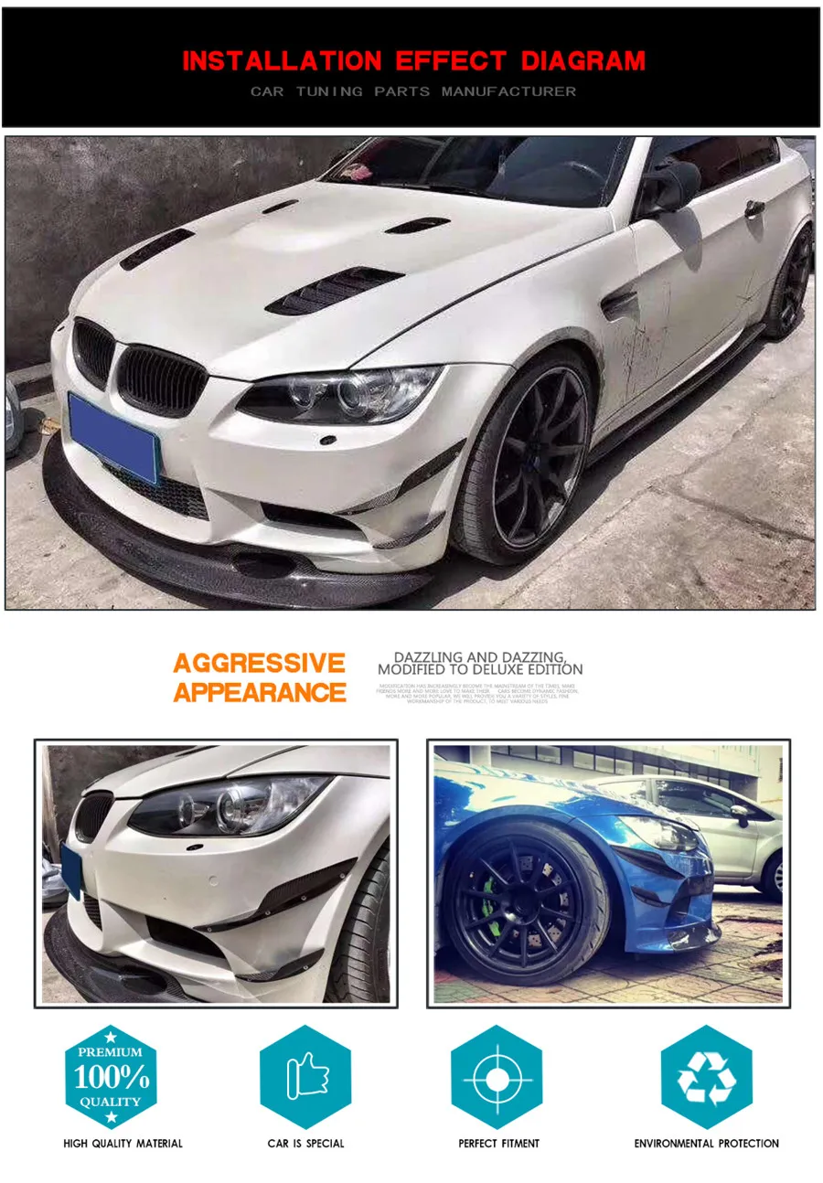 6Pcs Front Bumper Canards Fins Splitters Glossy Black Car Body Spoiler Kit For BMW E90 E92 E93 M3 2005 - 2012 6Pcs Front Bumper Canards Fins Splitters Glossy Black Car Body Spoiler Kit For BMW E90 E92 E93 M3 2005 - 2012