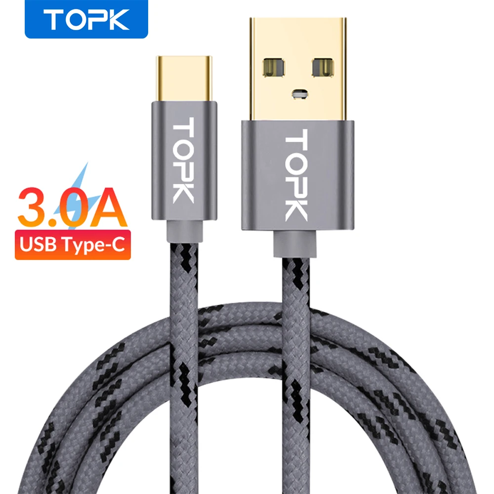 Кабель TOPK AN09 USB Type-C ультрапрочный в нейлоновой оплетке кабель C для быстрой