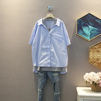 

[EWQ] 2020 Spring Summer New Arrivals Turn Down Collar Short Sleeve Solid Pattern Women Casual Loose Pockets Shirt AW96805