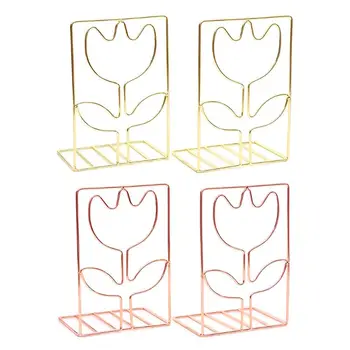 

1 Pair Creative Flower Shape Bookends Book Support Stand Desk Organizer Holder Gold,Gold