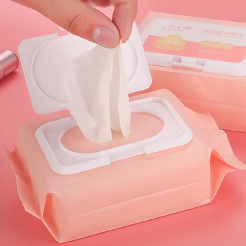 

120Pcs/Bag Makeup Remover Wet Wipes Non-Woven Cotton Face Lip Eyes Mild Cleansing Moisturizing Tissue Towelettes Flip Top Pack