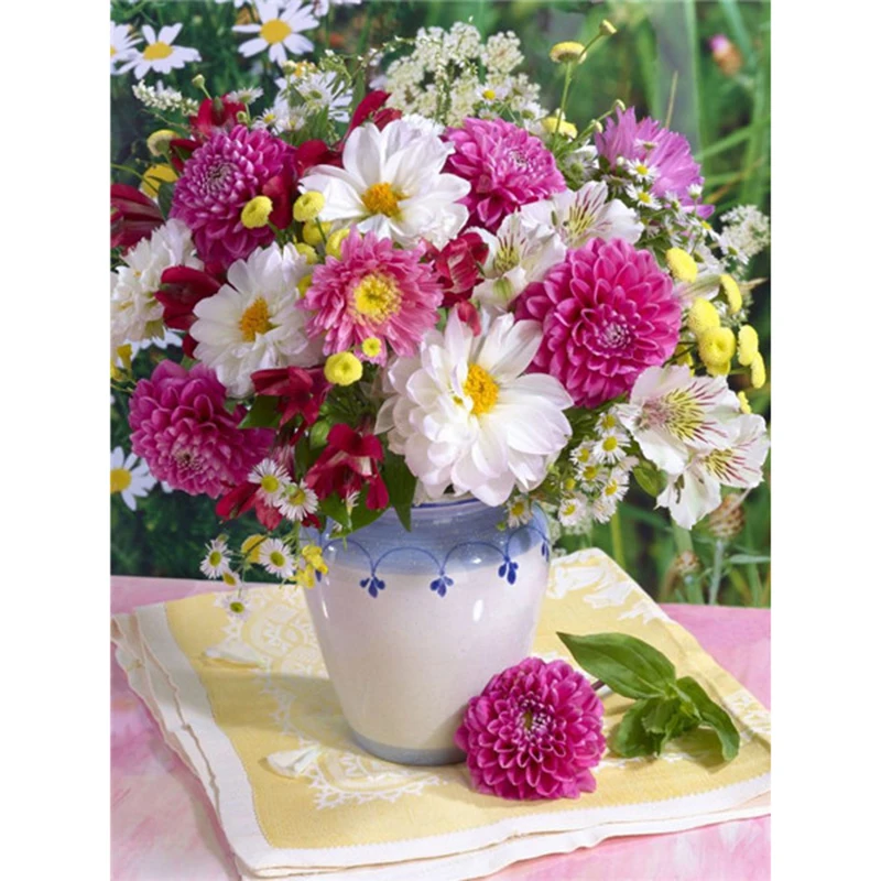 

DIY 5D Diamond Painting Flowers vase Diamond Embroidery Full Round Rhinestones Cross Stitch Manual Hobby Mosaic Home Decor Gift