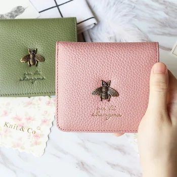 

new 2020 Luxury Wallet Women Lovely little bee Short Wallet Slim Genuine Leather billfold Simple Fashion cow leather Purse TY01
