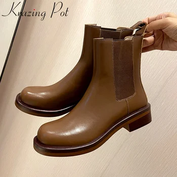

Krazing Pot 2020 new arrival cow leather slip on keep warm winter shoes high heels dress round toe fashion women ankle boots L15