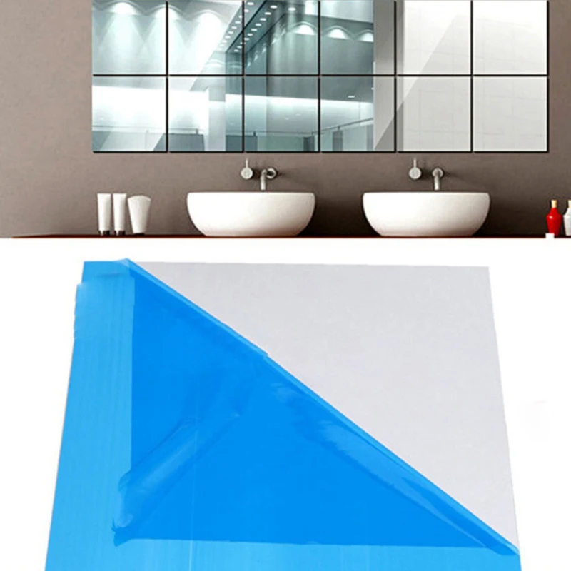 

6PCS Square Mirror Tile Wall Stickers Self-adhesive 3D Decal Home Room Decoration DIY For Living Room Porch Decor