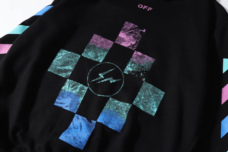 Градиентный цвет lightning 19ss Off-White OW мужские/женские осенне-зимние хлопковые модные повседневные свободные толстовки с капюшоном куртка с капюшоном