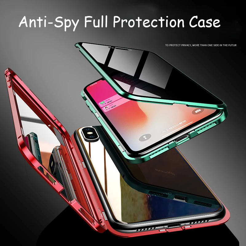 For iPhone Xs Xr Max Cover Luxury Clear Front Back Full Tempered Glass Magnetic Metal Frame Case 6S 7 8 Plus |