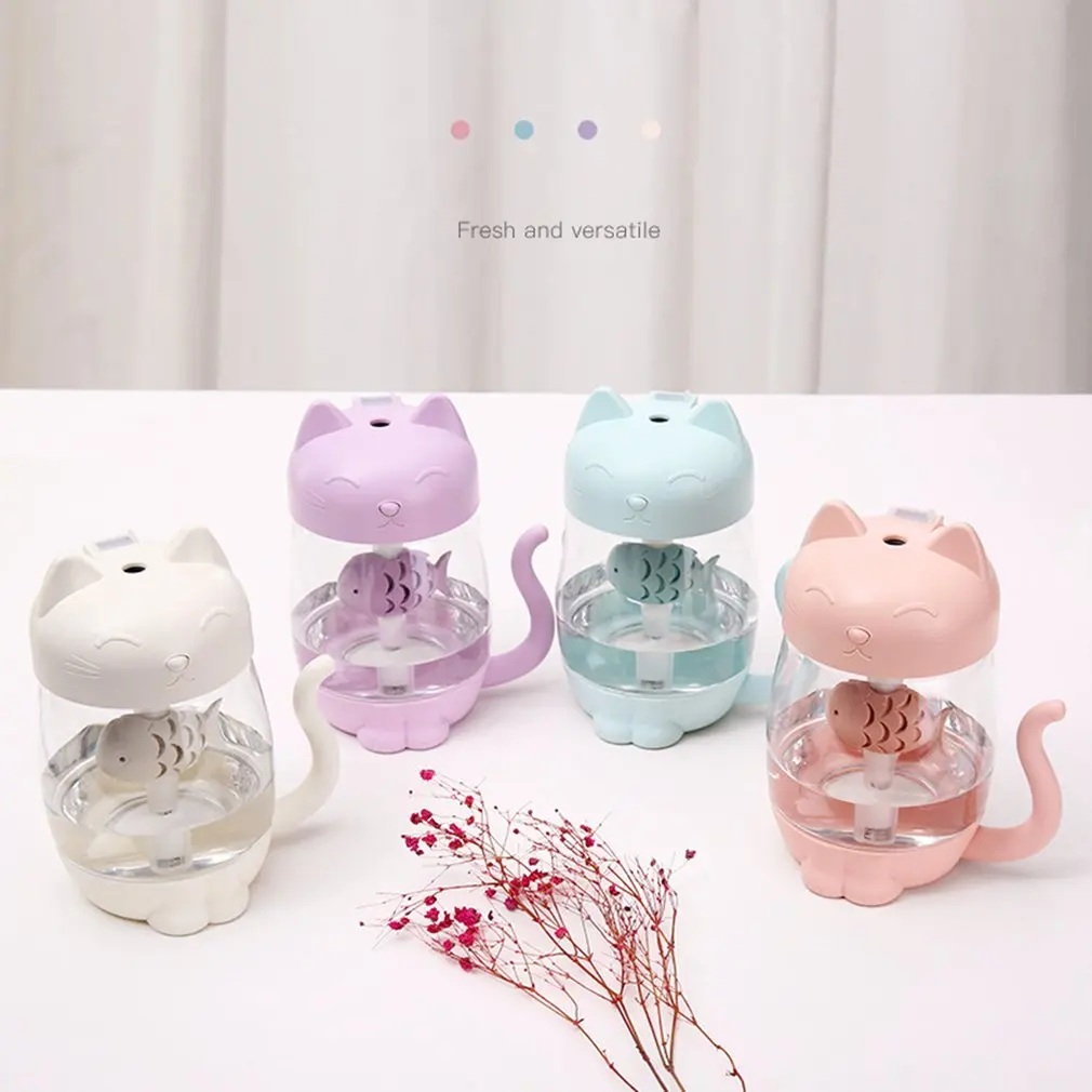LED 조명 공기 가습기, 만화 고양이 쿨 미스트 USB 가습기, 초음파 초저소음 가습기, 유아 보육원