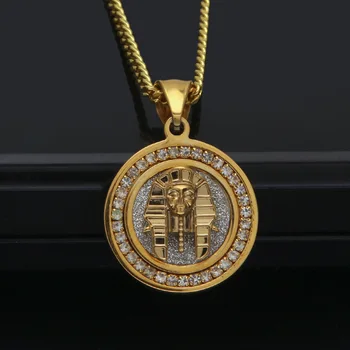 

Fashion Iced Out Egyptian Pharaoh Pendant Necklace for Men With Gold Chain Rhinestone Pendant Necklace Hip Hop Jewelry