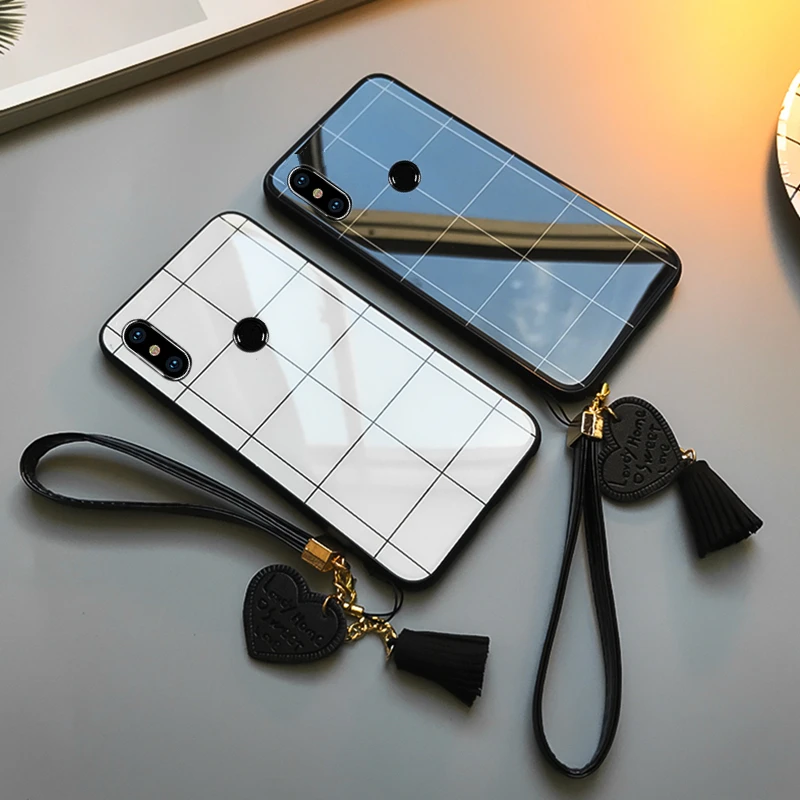 

For Xiaomi Mi 9t 9 Pro 8 se cc9 cc9e Case Free strap Lattice Line Glossy Hard Glass Cover For Xiaomi Mi cc9e 8 Lite phone Casing