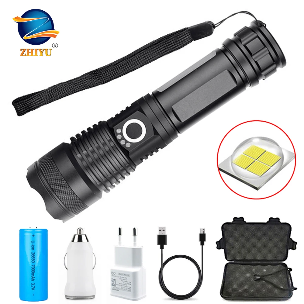 

ZHIYU High-power rechargeable LED flashlight USB Torch XHP50 Waterproof 5 Modes Zoomable 26650 18650 Battery Camping Hunting