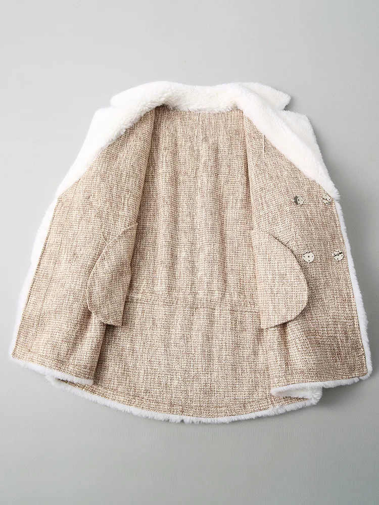 

real wool fur Winter Women coat female Korean pink double breasted jacket suede lining Abrigo Mujer kj1044