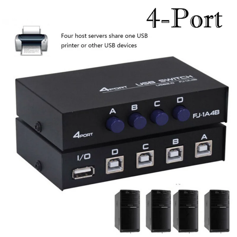 USB2.0 4 Порты и разъёмы обмен коммутатор Адаптер Hub для принтера сканера ПК Многофункциональный функциональный