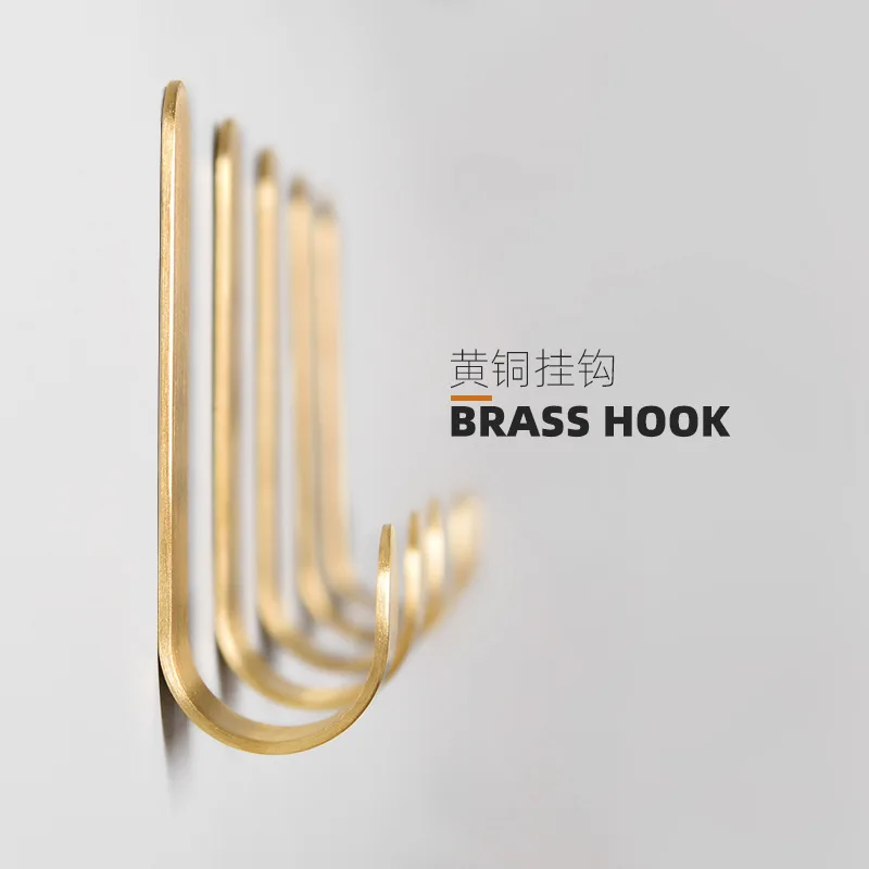 

2pcs Brass Hole Punched Gold Adhesive Hook Brushed Strong Load-Bearing Adhesive Hook Wall Door Hanging Creative Hook