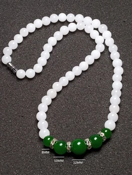 

LETSFUN Natural Chinese Xinjiang White Jade 8mm Beads with Green Red Jade Chalcedony Gemstone Morther Jewelry Necklace