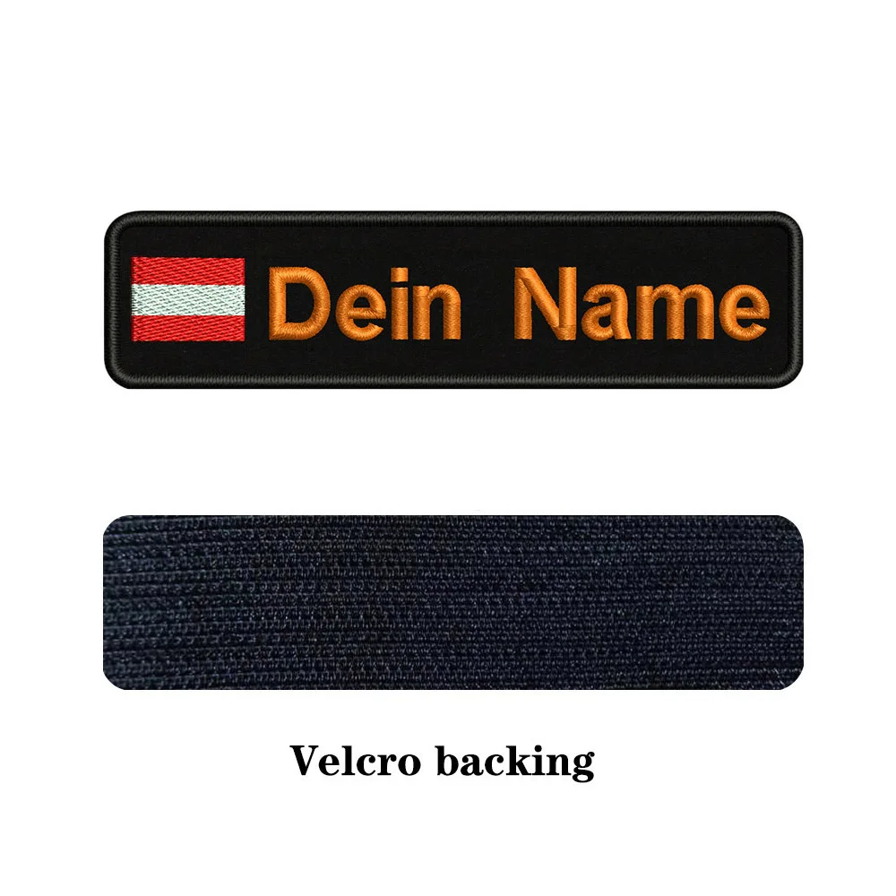 На заказ Вышивка Австрийский флаг имя или заплатка с текстом 10 см* 2,5 см значок Железная на или липучке Подложка для одежды брюки рюкзак шляпа - Цвет: orange-Velcro