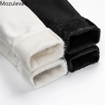 

Mozuleva 2020 Women Jeans Zipper Thicken Warm Elasticity Skinny High Waist Pants Ladies Ankle-Length White Black Denim J2880