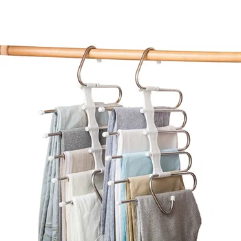 

2Pcs Multifunctional Pants Rack Stainless Steel Trousers Rack Multi-layer Storage Folding Telescopic Hanger Household Rack