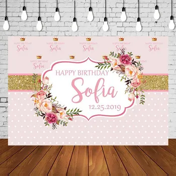 

pink floral gold glitter crown kids 1st birthday party backdrop baby girl baby shower photo background table wall Decor SM-695