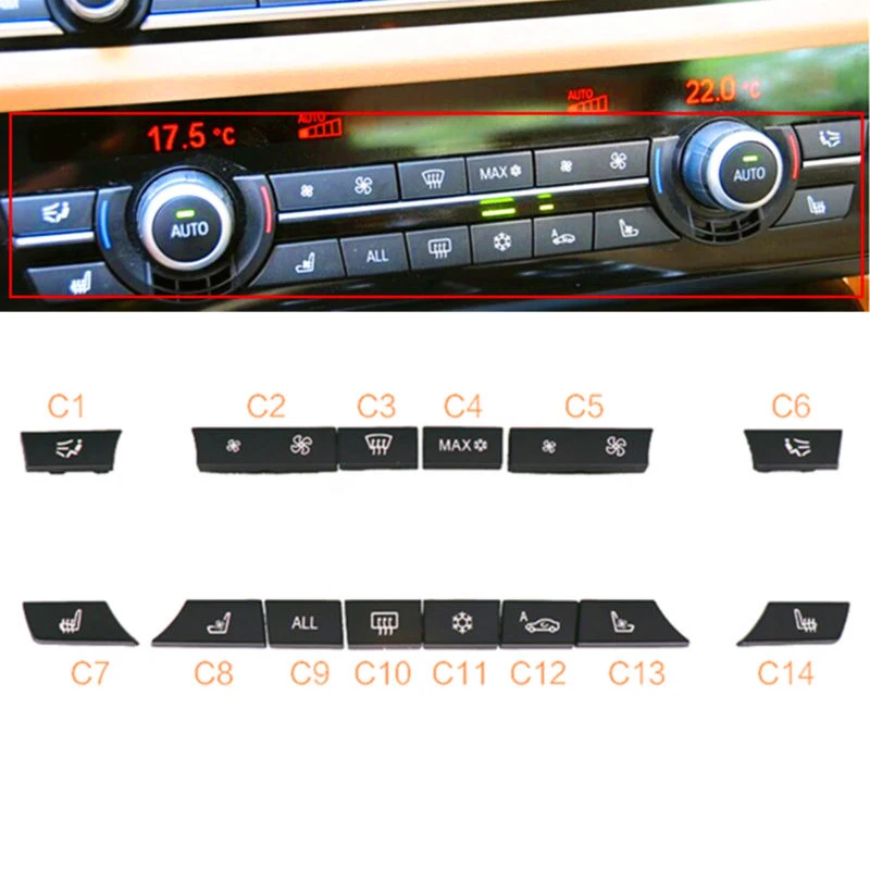cheap 14pcs Set Black 100% Brand New And High Quality Plastic Button Key Cap Repair Kit A C Heater Switch For BMW 5 6 7 F10 F12 F01