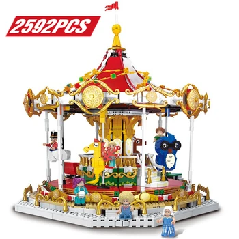

2592Pcs Girls Playground Carousel Blocks Sets Fairy Tale Princess Fantasy Carousel 10257 Bricks Kids Toys