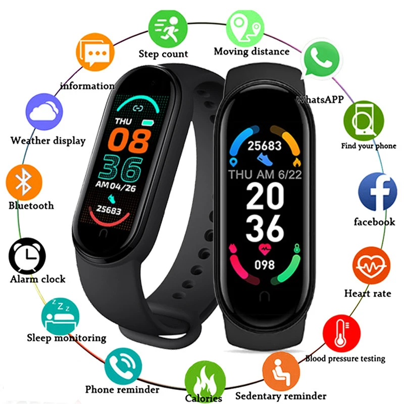 2021 Smart Watch M6 Men Women Fitness Bracelet Tracker Heart Rate Monitor Waterproof Sport For Xiaomi Apple Android | Спорт и