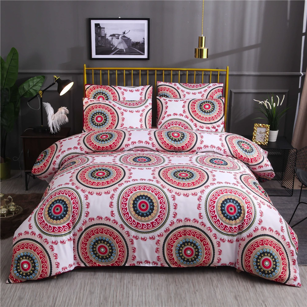 

National Adults Bed Linens Set Bedclothes EU Single Home Decorative Bohemia Floral Bed Bedding Set Red Duvet Cover Set
