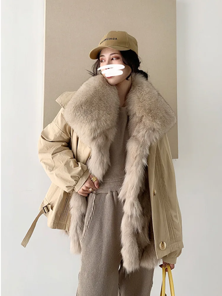 

Winter Natural Fur Parkas Real Fox Fur Genuine Outwear Top Quality Jacket Thick Knitted Inner Sleeve Detachable Coat Overcoat