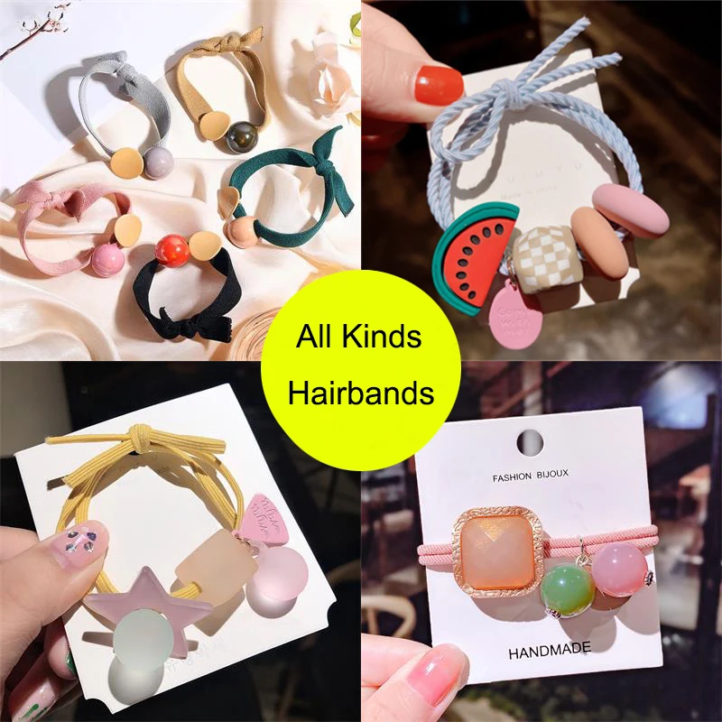 

5/8/12/25pc All Kinds Girls Headbands Handmade Hairbands Beads Ponytail Holder Elastic Rubber Bands Girls Women Hair Accessories