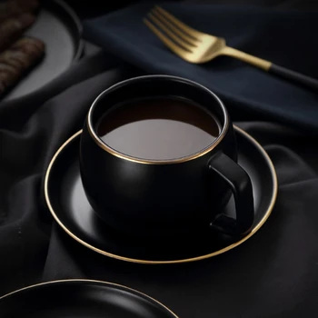 

Ceramic Coffee Cup and Saucer Black Pigmented Porcelain Tea Cup Set