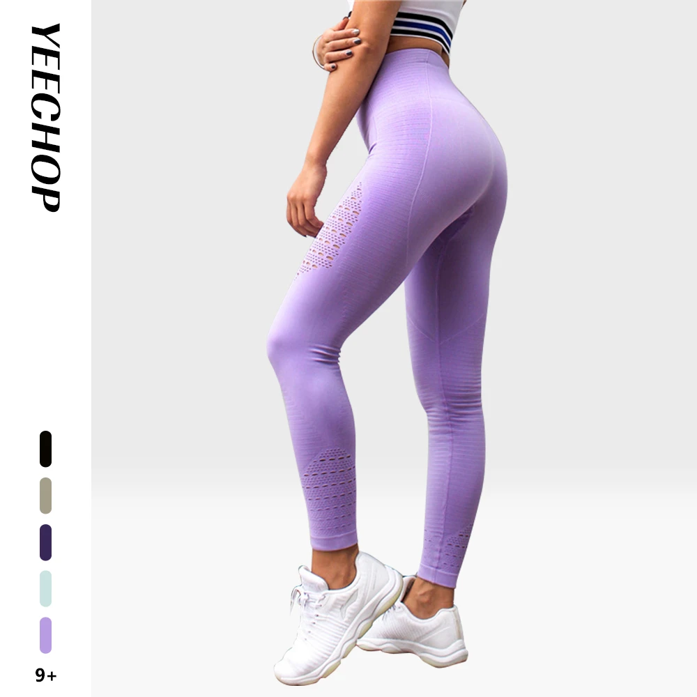 

Yeechop Women Stretchy Yoga Pants High Waist Tights Gym Compression Energy Seamless Leggings Sport Fitness Scrunch Booty