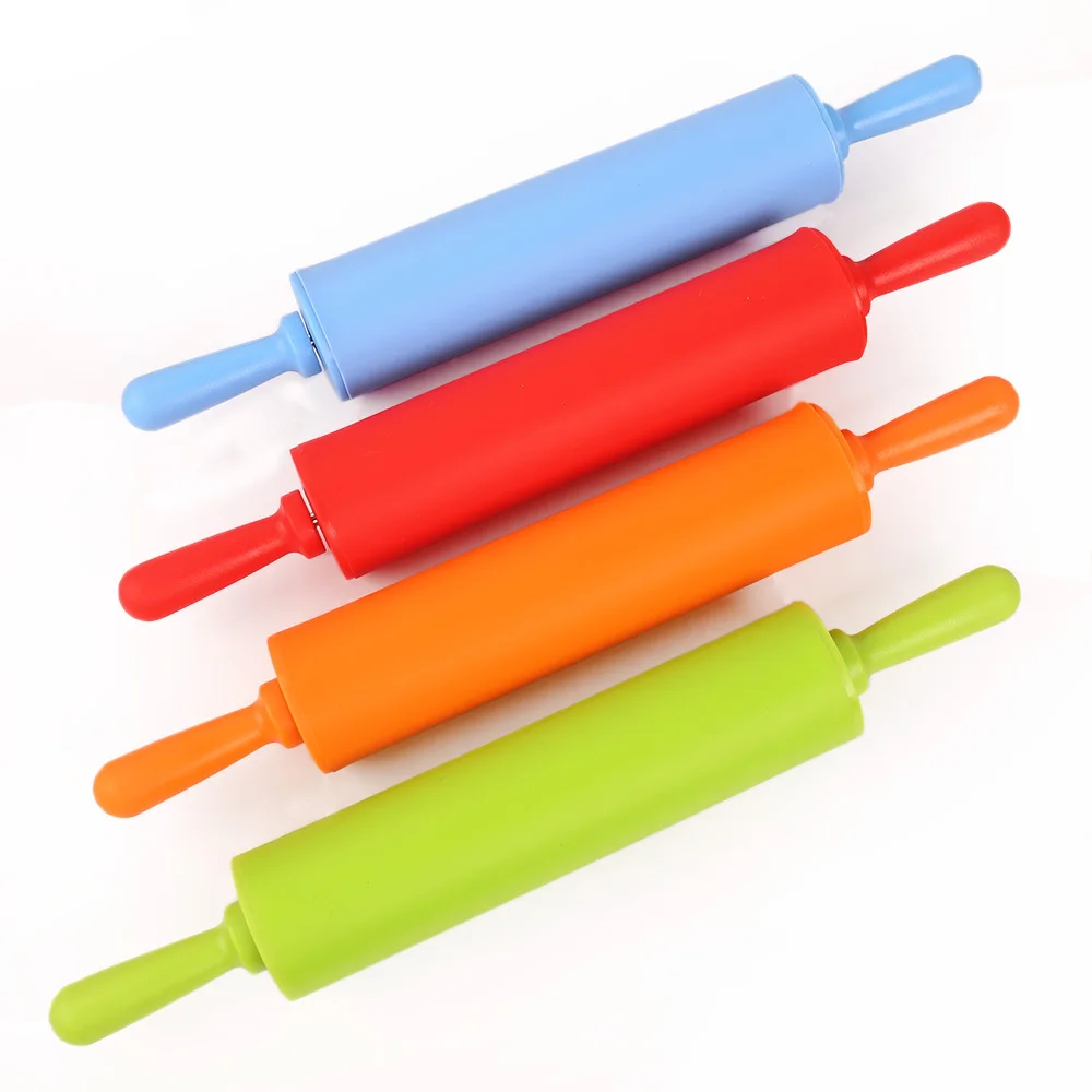 23/30/43cm Silicone Dough Roller Plastic Handle Rolling Pin Non-Stick Pastry Roller Fondant Cake Noodles Dumpling Roller Kitchen